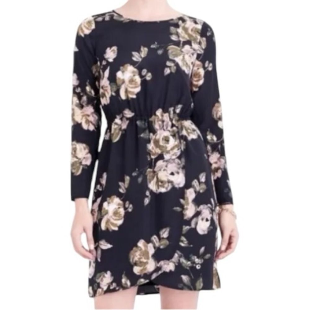 J. Crew Dark Floral Size‎ 8 Chiffon Dress Faux Wrap Tulip Hem Floral Watercolor